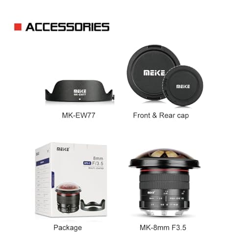 Meike 8mm f/3.5 Wide Angle Fisheye Lens for Canon DSLR Cameras with APS-C/Full Frame 7