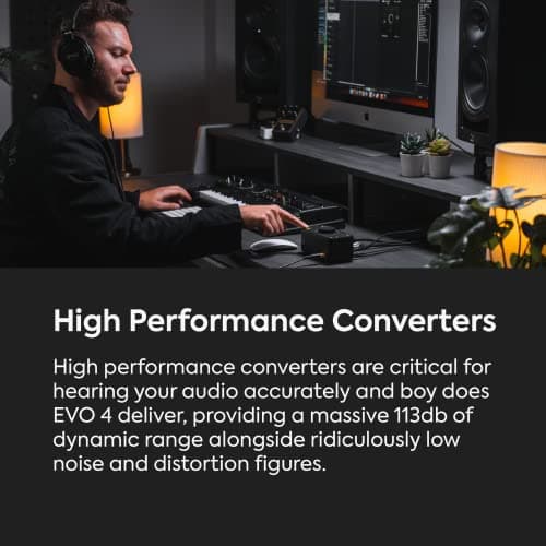 Audient EVO 4 2in/2out USB Audio Interface with Smartgain, 2 Mic Preamps, Dual XLR/TRS Mic/Line/DI Inputs, 48V Phantom Power, Loopback & Software Bundle 4