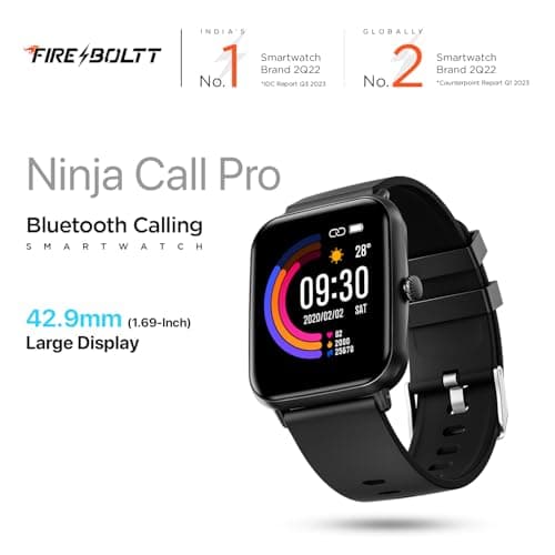 Fire-Boltt Ninja Call Pro Bluetooth Calling Smart Watch, 1.69″ HD Display,Dual Chip,AI Voice Assistant, 120+ Sports Modes, SpO2 & Heart Rate Monitor, Fitness Tracker Smartwatch for Men & Women - Black 2