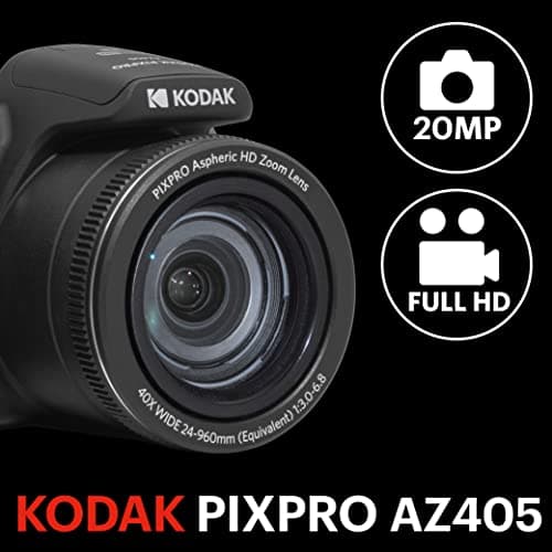 KODAK PIXPRO AZ405-BK 20MP Digital Camera 40X Optical Zoom 24mm Wide Angle Lens Optical Image Stabilization 1080P Full HD Video 3" LCD Vlogging Camera (Black) | 1080p Full HD Video, 24mm Wide Angle Lens, 3 Inch LCD, Bridge Camera, Scene Detection, Travel and Wildlife 2