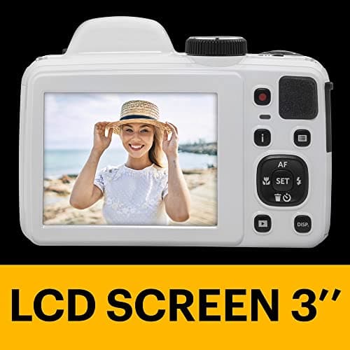 KODAK PIXPRO AZ405-WH 20MP Digital Camera 40X Optical Zoom 24mm Wide Angle Lens Optical Image Stabilization 1080P Full HD Video 3" LCD Vlogging Camera (White), Full Frame 5
