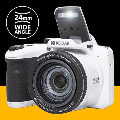 KODAK PIXPRO AZ405-WH 20MP Digital Camera 40X Optical Zoom 24mm Wide Angle Lens Optical Image Stabilization 1080P Full HD Video 3" LCD Vlogging Camera (White), Full Frame 6