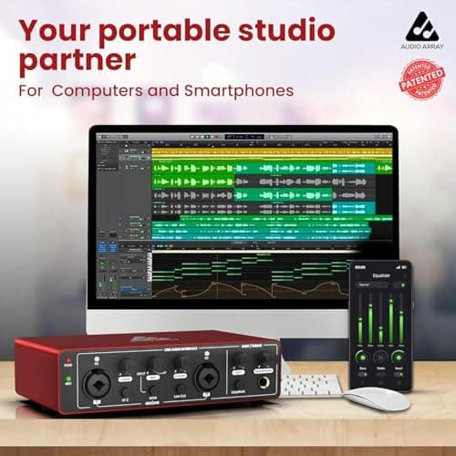 Audio Array AI-04 HD 2x2 Gen 3 Audio Interface | Premium Mic Pre-Amps | 48V Phantom Power | 24bit/192kHz Hi-Fi Recording | XLR/MIC/LINE inputs | Plug & Play-No Drivers | 2 in 3 out | Metal Body | Red 6