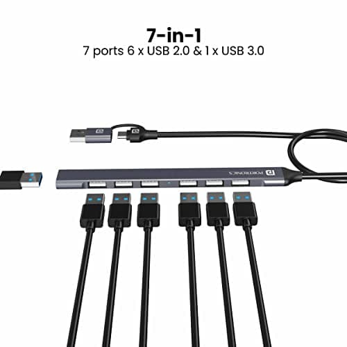Portronics Mport 7 USB Hub Dock(7-in-1), Multiport Adapter with Dual Convertible USB & Type C Heads, Upto 5 Gbps Data Transfer Speed, 1 x USB 3.0 & 6 x USB 2.0 Ports for Laptop, MacBook, PC (Grey) 2