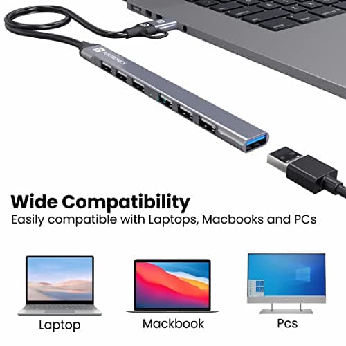 Portronics Mport 7 USB Hub Dock(7-in-1), Multiport Adapter with Dual Convertible USB & Type C Heads, Upto 5 Gbps Data Transfer Speed, 1 x USB 3.0 & 6 x USB 2.0 Ports for Laptop, MacBook, PC (Grey) 4
