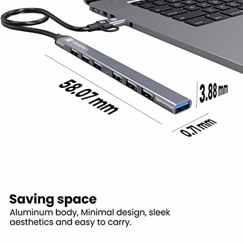 Portronics Mport 7 USB Hub Dock(7-in-1), Multiport Adapter with Dual Convertible USB & Type C Heads, Upto 5 Gbps Data Transfer Speed, 1 x USB 3.0 & 6 x USB 2.0 Ports for Laptop, MacBook, PC (Grey) 6