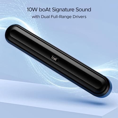 boAt Aavante Bar 490 10W Signature Sound, Dual Full-Range Drivers,7 HRS Battery, Built-in Mic,2.0 CH, Free Music Streaming on JioSaavn, Bluetooth Sound Bar, Soundbar Speaker (Classic Black) 4