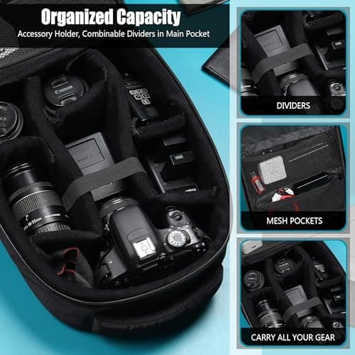 GadgetBite Camera Bag Hardshell Water Resistant Professional Camera Backpack with Rain Cover Customizable Shockproof Lens Pockets for DSLR Lenses Go Pro Canon Nikon Sony Cameras Accessories 2