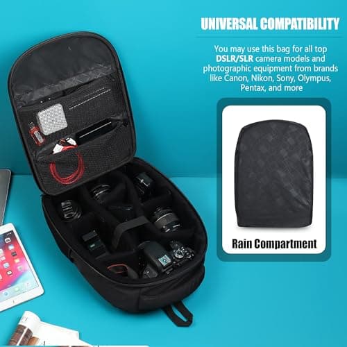 GadgetBite Camera Bag Hardshell Water Resistant Professional Camera Backpack with Rain Cover Customizable Shockproof Lens Pockets for DSLR Lenses Go Pro Canon Nikon Sony Cameras Accessories 4