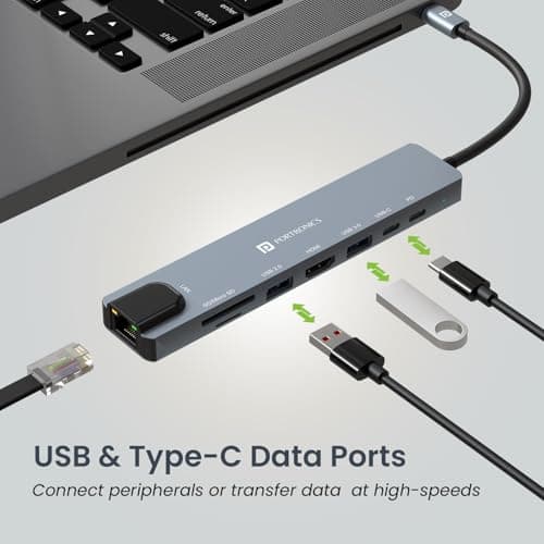 Portronics Mport 8 USB-C USB Hub/Docking Station(8-in-1) with 4K 30Hz HDMI, 100 Mbps Ethernet, USB 3.0, microSD/SD Card Reader, Type-C Data, PD Charging, USB 2.0, Type-C Plug for Laptop, Mac, PC 4