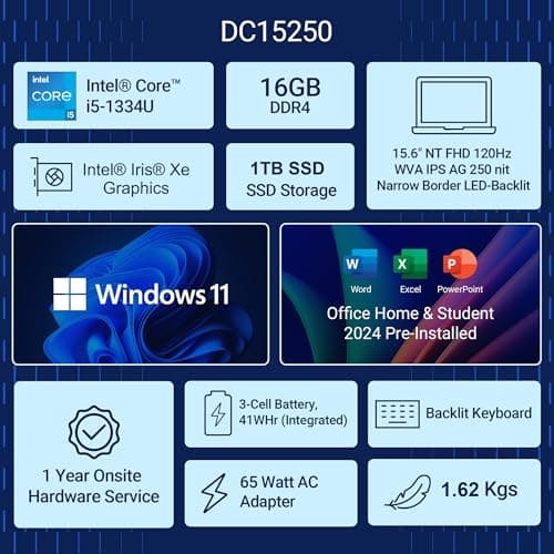 Dell 15 SmartChoice (Previously Inspiron), Intel 13th Gen Core i5-1334U, 16GB, 1TB SSD, FHD,15.6"/39.62cm, Win 11, MSO'24, Silver, 1.62kg, [Dell 15], 12 Month McAfee, Backlit KB, Thin & Light Laptop 2