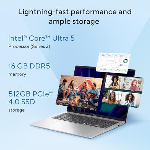 ASUS Vivobook 16, Smartchoice, Intel Core Ultra 5 Series 2, 16GB RAM, 512GB SSD, FHD+ 16", Windows 11, Office Home 2024, Silver, 1.88kg, X1607CA-MB142WS, Intel iGPU, M365 Basic (1Year), AI Laptop 3