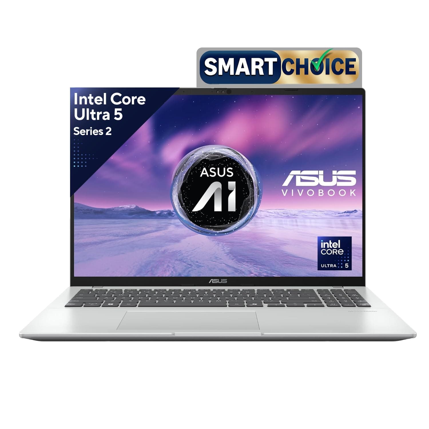 ASUS Vivobook 16, Smartchoice, Intel Core Ultra 5 Series 2, 16GB RAM, 512GB SSD, FHD+ 16", Windows 11, Office Home 2024, Silver, 1.88kg, X1607CA-MB142WS, Intel iGPU, M365 Basic (1Year), AI Laptop 7