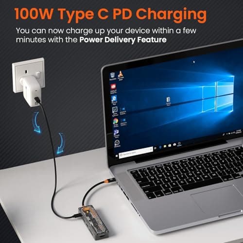 Portronics MPort View Two 6-in-1 USB Type-C Hub Dock,100 W Type-C PD&Data, USB 3.0 SuperSpeed, USB 2.0,SD and Micro SD, 4K HDMI,Transparent Case for Laptop, PC & More(Black) 4