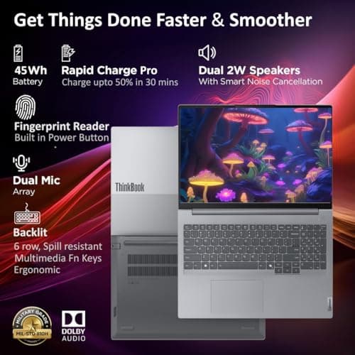 Lenovo ThinkBook 16 AMD Ryzen 5 7535HS (8GB RAM/512GB SSD/Win 11 Home/Office 2024/Backlit Keyboard/Fingerprint) 16" WUXGA IPS 300 Nits Thin & Light Laptop/1Y Warranty/Aluminium Top/1.7kg, 21MWA0BRIN 4