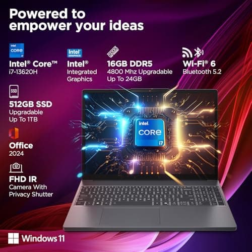 Lenovo IdeaPad Slim 3 13th Gen Intel Core i7 13620H, 16GB RAM, 512GB SSD, WUXGA IPS, 15.3"/38.8cm, Win 11, Office 2024, Top Metal Cover Grey, 1.6Kg, 83K100CJIN/S1IN, Backlit KB, Laptop 4
