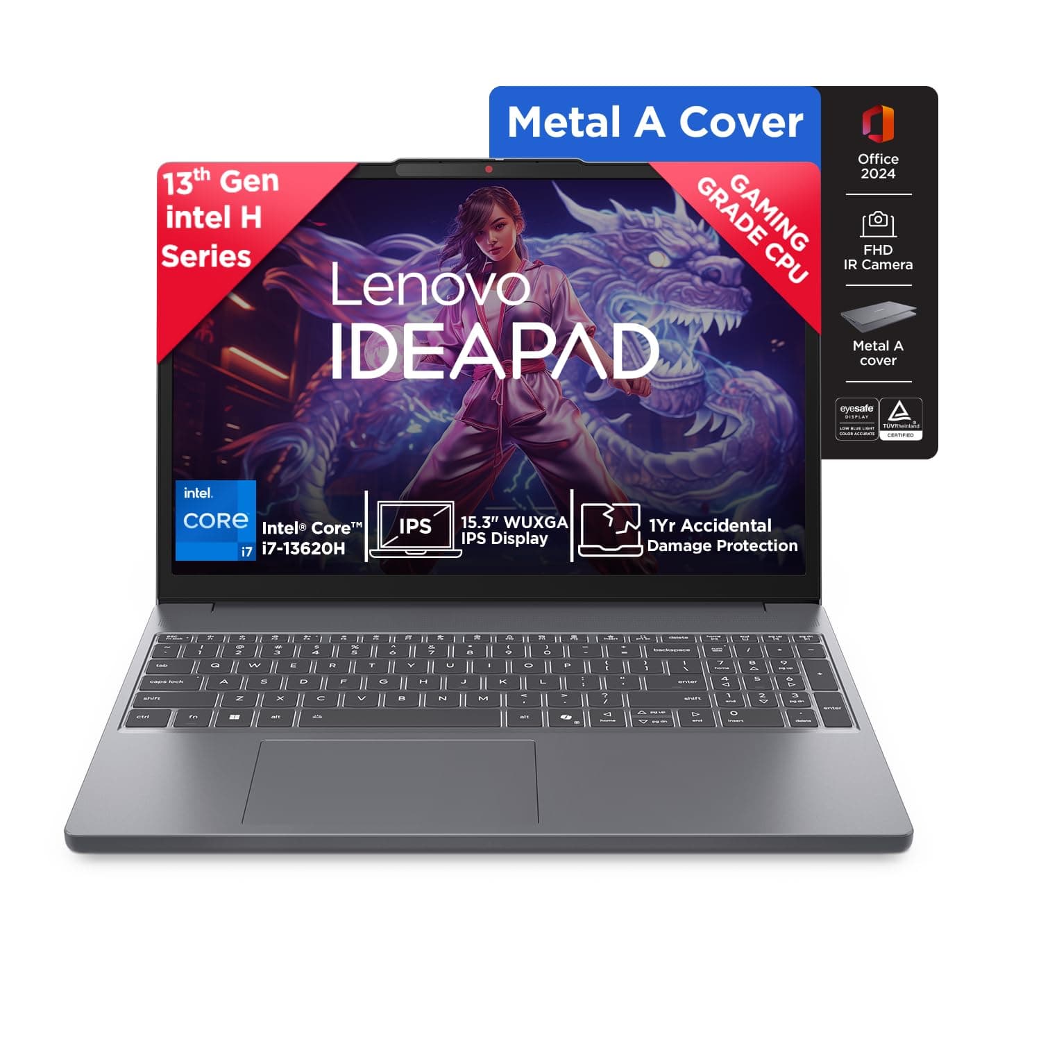Lenovo IdeaPad Slim 3 13th Gen Intel Core i7 13620H, 16GB RAM, 512GB SSD, WUXGA IPS, 15.3"/38.8cm, Win 11, Office 2024, Top Metal Cover Grey, 1.6Kg, 83K100CJIN/S1IN, Backlit KB, Laptop 7