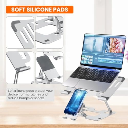 Dyazo 2 in 1 Adjustable Laptop Stand with Mobile Holder | Ergonomic, Foldable & Ventilated Riser Fits Upto 15.6 Inch Laptops | Compatible for MacBook, HP, Dell, Acer, Lenovo & Other Notebooks 3