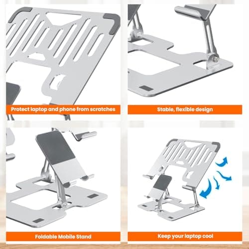 Dyazo 2 in 1 Adjustable Laptop Stand with Mobile Holder | Ergonomic, Foldable & Ventilated Riser Fits Upto 15.6 Inch Laptops | Compatible for MacBook, HP, Dell, Acer, Lenovo & Other Notebooks 4