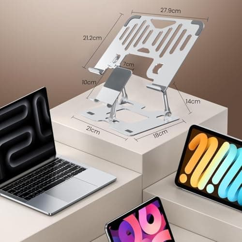 Dyazo 2 in 1 Adjustable Laptop Stand with Mobile Holder | Ergonomic, Foldable & Ventilated Riser Fits Upto 15.6 Inch Laptops | Compatible for MacBook, HP, Dell, Acer, Lenovo & Other Notebooks 5