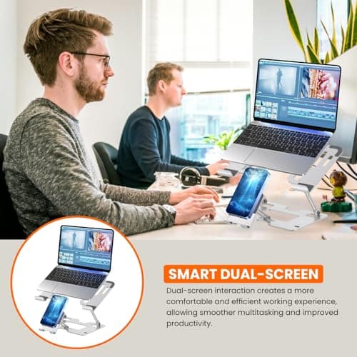 Dyazo 2 in 1 Adjustable Laptop Stand with Mobile Holder | Ergonomic, Foldable & Ventilated Riser Fits Upto 15.6 Inch Laptops | Compatible for MacBook, HP, Dell, Acer, Lenovo & Other Notebooks 6