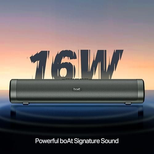 boAt Aavante 2.0 150, 2.0 CH, 16W Signature Sound, RGB LEDs, Dual Full-Range Drivers, Upto 5H Battery, TWS, Multi Ports, Bluetooth Sound bar, Home Theatre Soundbar Speaker (Premium Black) 2