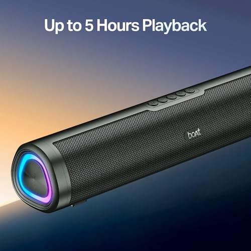 boAt Aavante 2.0 150, 2.0 CH, 16W Signature Sound, RGB LEDs, Dual Full-Range Drivers, Upto 5H Battery, TWS, Multi Ports, Bluetooth Sound bar, Home Theatre Soundbar Speaker (Premium Black) 4