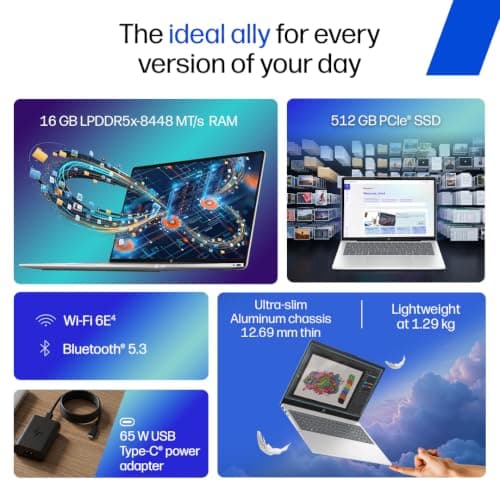 HP OmniBook 5 OLED (Previously Pavilion), Snapdragon X Processor 45 Tops (16GB LPDDR5x, 512GB SSD), 2K 14''/35.6cm, Win11, Office24, Silver, 1.29kg, he0014QU, Multi-Day Battery, AI Laptop 2
