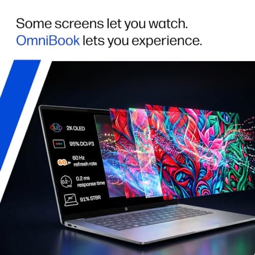 HP OmniBook 5 OLED (Previously Pavilion), Snapdragon X Processor 45 Tops (16GB LPDDR5x, 512GB SSD), 2K 14''/35.6cm, Win11, Office24, Silver, 1.29kg, he0014QU, Multi-Day Battery, AI Laptop 4