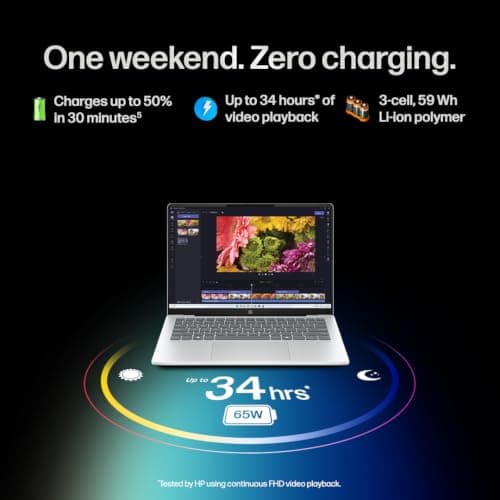 HP OmniBook 5 OLED (Previously Pavilion), Snapdragon X Processor 45 Tops (16GB LPDDR5x, 512GB SSD), 2K 14''/35.6cm, Win11, Office24, Silver, 1.29kg, he0014QU, Multi-Day Battery, AI Laptop 5