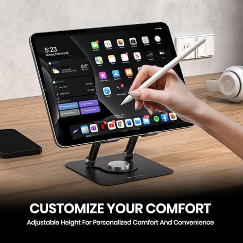 Portronics My Buddy A1, Metal Tablet Stand, 360° Rotating Base, Height & Angle Adjustable, Supports Up to 12 Inch Tablets & 5Kg Load, Foldable & Portable, Anti-Slip Pads (Grey) 2