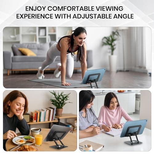 Portronics My Buddy A1, Metal Tablet Stand, 360° Rotating Base, Height & Angle Adjustable, Supports Up to 12 Inch Tablets & 5Kg Load, Foldable & Portable, Anti-Slip Pads (Grey) 3