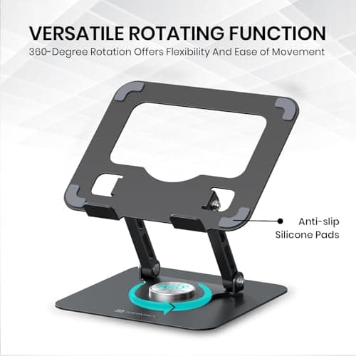 Portronics My Buddy A1, Metal Tablet Stand, 360° Rotating Base, Height & Angle Adjustable, Supports Up to 12 Inch Tablets & 5Kg Load, Foldable & Portable, Anti-Slip Pads (Grey) 5