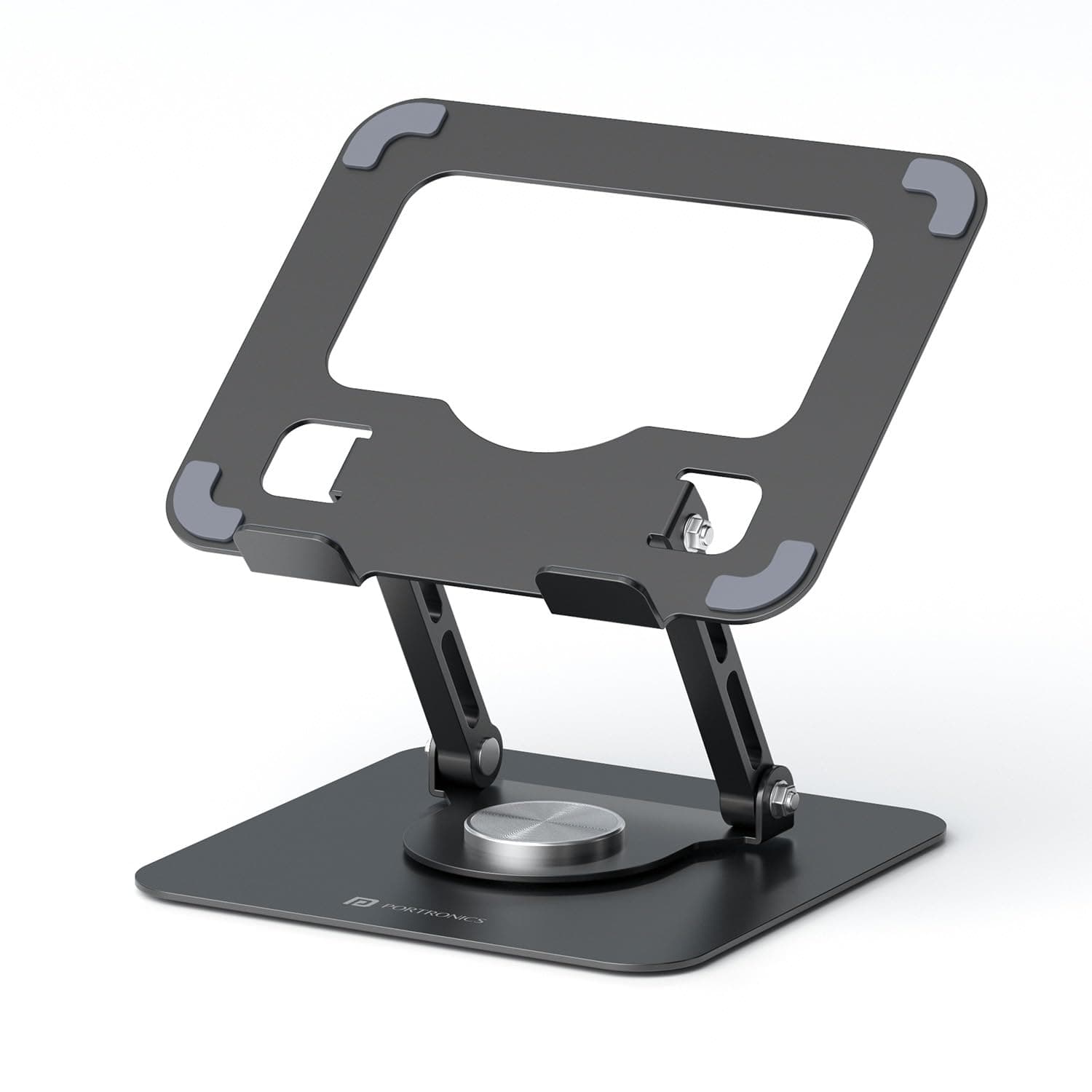 Portronics My Buddy A1, Metal Tablet Stand, 360° Rotating Base, Height & Angle Adjustable, Supports Up to 12 Inch Tablets & 5Kg Load, Foldable & Portable, Anti-Slip Pads (Grey) 7