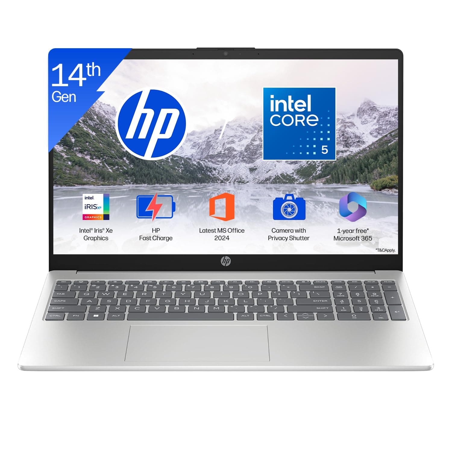 HP 15 (i5 14th Gen), Intel Core 5, 16GB RAM (Upgradeable), 512GB SSD, FHD, Anti-Glare, 15.6''/39.6cm, Win11, M365 Basic(1yr), Office24, Silver,1.59kg, fd0682tu, FHD Camera w/Shutter, Backlit Laptop 8