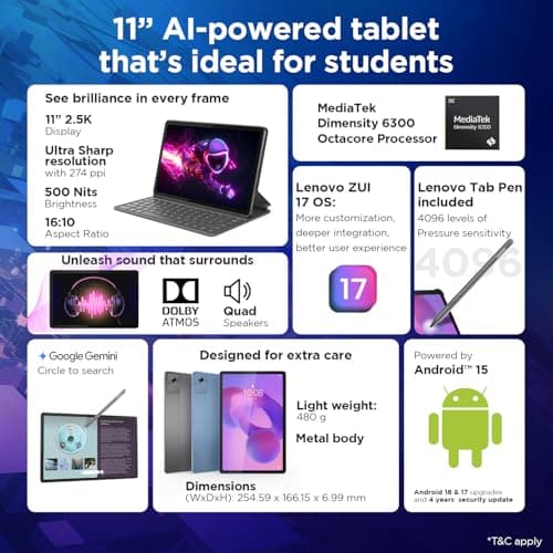 Lenovo Idea Tab Smartchoice with Pen|Wi-Fi| 11 Inch, 2.5K Display, 500 Nits Brightness| 8GB RAM + 256GB ROM (Expandable Up to 2TB) |Mediatek Dimensity 6300|Android 15|4-Speakers with Dolby Atmos, Grey 2