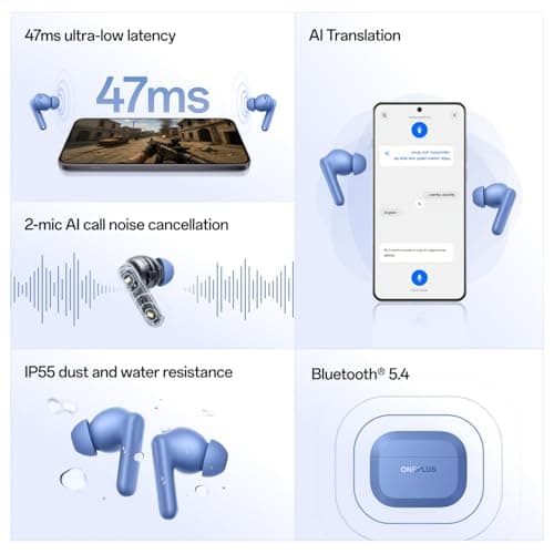 OnePlus Nord Buds 3r TWS Earbuds up to 54 Hours Playback, 2-mic Clear Calls, 3D Spatial Audio, AI Translation, 12.4mm Drivers, Dual-Device Connectivity, 47ms Low Latency - Ash Black 3