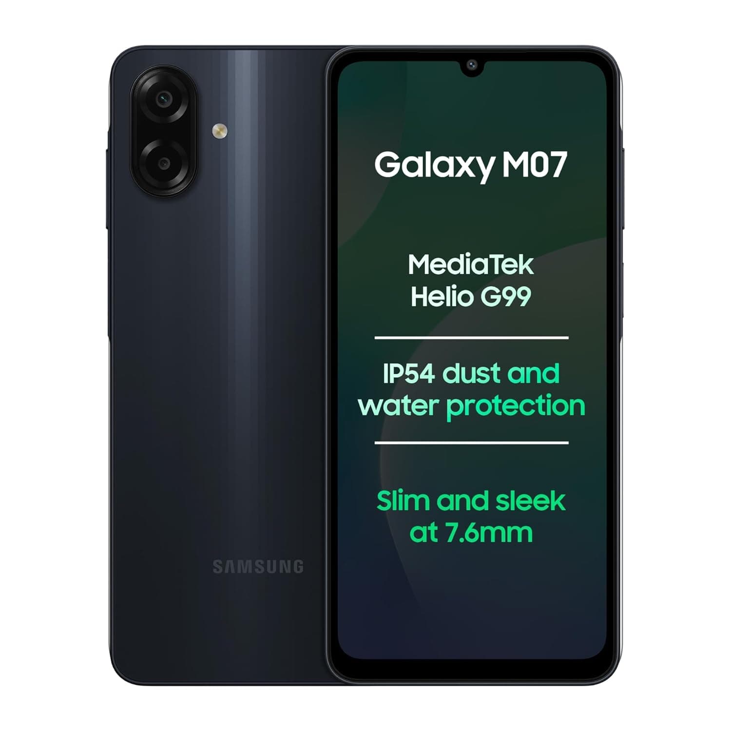Samsung Galaxy M07 Mobile (Black, 4GB RAM, 64GB Storage) | MediaTek Helio G99 | AnTuTu 624K | IP54| 50MP Camera | 7.6mm Slim | 5000mAh Battery | 25W Fast Charging | 6 Gen OS Upgrades | Without Charger 7
