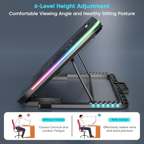 Sounce Snowstorm Pro Laptop Cooling Pad | 6 High-Speed Fans | 7 RGB Modes | Adjustable Height | Quiet 1800-2400 RPM Operation | Dual USB Ports | Fits Laptops up to 17.3 Inches 3