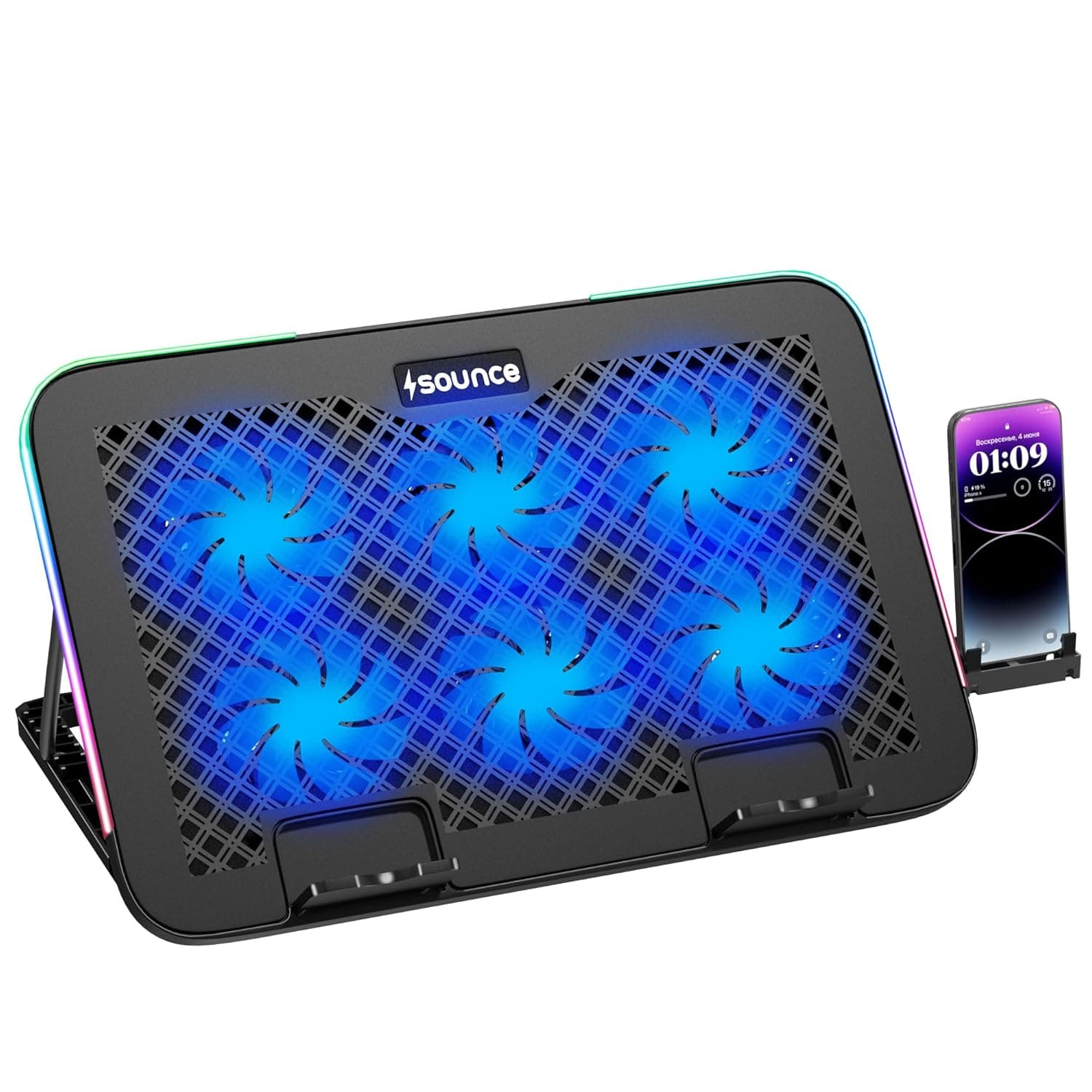 Sounce Snowstorm Pro Laptop Cooling Pad | 6 High-Speed Fans | 7 RGB Modes | Adjustable Height | Quiet 1800-2400 RPM Operation | Dual USB Ports | Fits Laptops up to 17.3 Inches 8