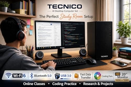 TECNICO Desktop CPU Set, Core i5-3470 3.2GHz, 16 GB DDR3 RAM, 256 GB SSD, Keyboard Mouse Set, WiFi 6, Bluetooth, Speakers, (Include Monitor 20" Led) 6