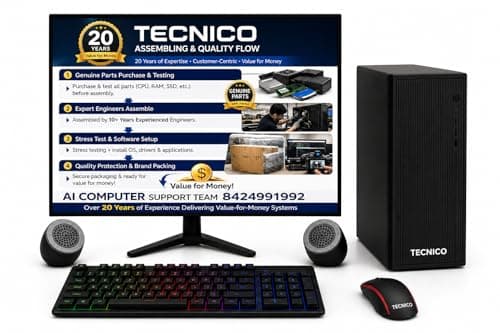 TECNICO Victory Desktop CPU Set, Core I3 2120 2.2GHz, 8 GB DDR3 RAM, 128 GB SSD, RGB Keyboard Mouse Set, WiFi 6, Bluetooth, Speakers, (Include Monitor 20" Led) 4