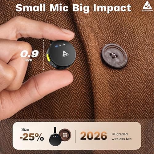 Audio Array Magnetic Wireless Mic with Charging Pouch 2026 Edition 24Bit/ 48Khz, iPhone/Android/iPad/Laptop, AI Noise Reduction, 50H Battery, 230ft Range for Recording, Vlogging | AM-W23 3