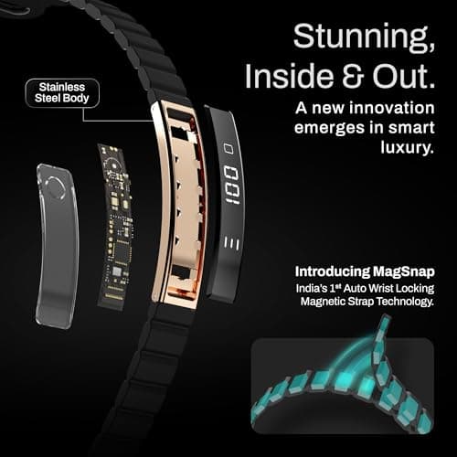Pebble Newly Launched Arq Smart Bracelet – Digital Display | Heart Rate & SpO2 Monitoring | Sleep Tracker | Sports Modes | Magnetic Strap | Premium Build - Obsidian Gold 4