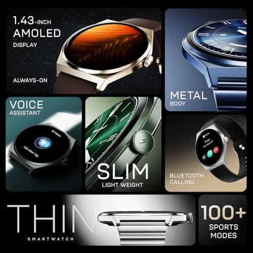 Fire-Boltt Phoenix Nova Smartwatch 1.43” Slim Super AMOLED Display, 466x466 Pixel Always-On Display, Bluetooth Calling, Health Tracker for Men & Women Classic Blue 4