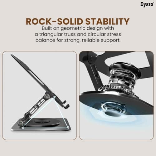 Dyazo Foldable 360° Rotating Laptop Stand | Adjustable Height & Angle Laptop Riser with Swivel Base & Anti-Slip Grip | Fits Upto 15.6" Notebooks | Compatible for MacBook, Dell, HP, Lenovo & More-Black 2