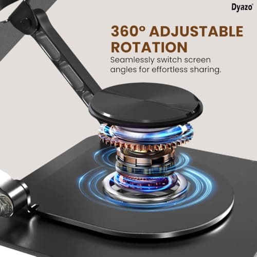 Dyazo Foldable 360° Rotating Laptop Stand | Adjustable Height & Angle Laptop Riser with Swivel Base & Anti-Slip Grip | Fits Upto 15.6" Notebooks | Compatible for MacBook, Dell, HP, Lenovo & More-Black 3