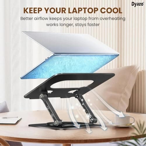 Dyazo Foldable 360° Rotating Laptop Stand | Adjustable Height & Angle Laptop Riser with Swivel Base & Anti-Slip Grip | Fits Upto 15.6" Notebooks | Compatible for MacBook, Dell, HP, Lenovo & More-Black 5