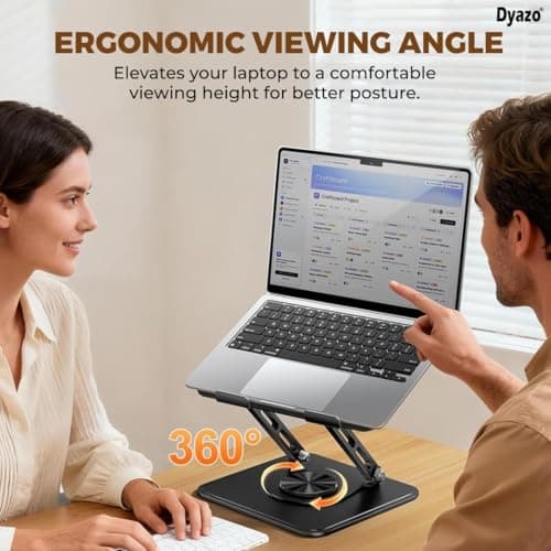 Dyazo Foldable 360° Rotating Laptop Stand | Adjustable Height & Angle Laptop Riser with Swivel Base & Anti-Slip Grip | Fits Upto 15.6" Notebooks | Compatible for MacBook, Dell, HP, Lenovo & More-Black 6