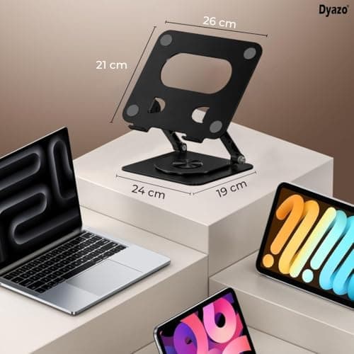 Dyazo Foldable 360° Rotating Laptop Stand | Adjustable Height & Angle Laptop Riser with Swivel Base & Anti-Slip Grip | Fits Upto 15.6" Notebooks | Compatible for MacBook, Dell, HP, Lenovo & More-Black 7